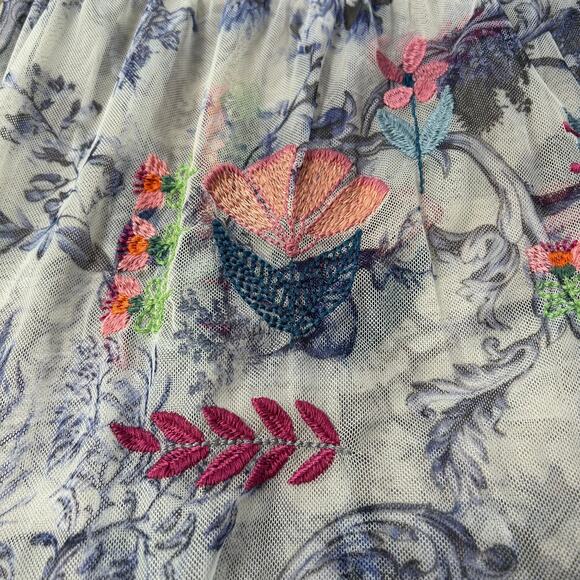 Johnny Was Biya Logan Tiered Mesh Maxi Dress Embroidered Boho Sheer Size S - Picture 7 of 15